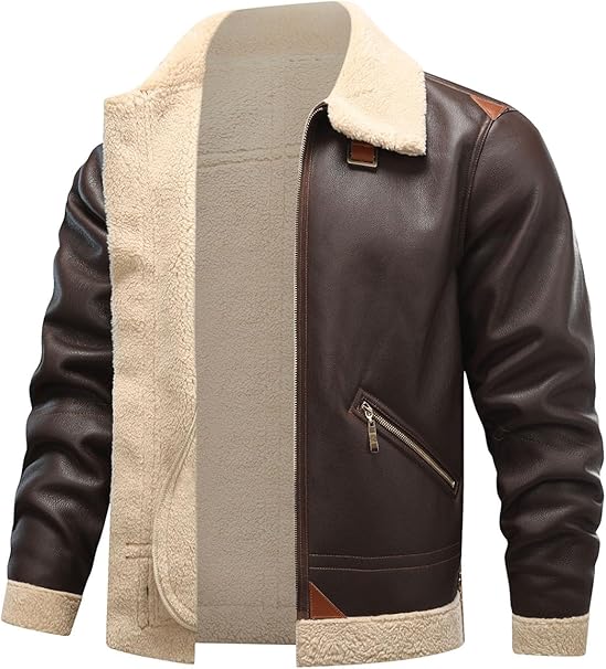 HOOD CREW Men's Bomber Jacket Winter Coat Stylish Faux